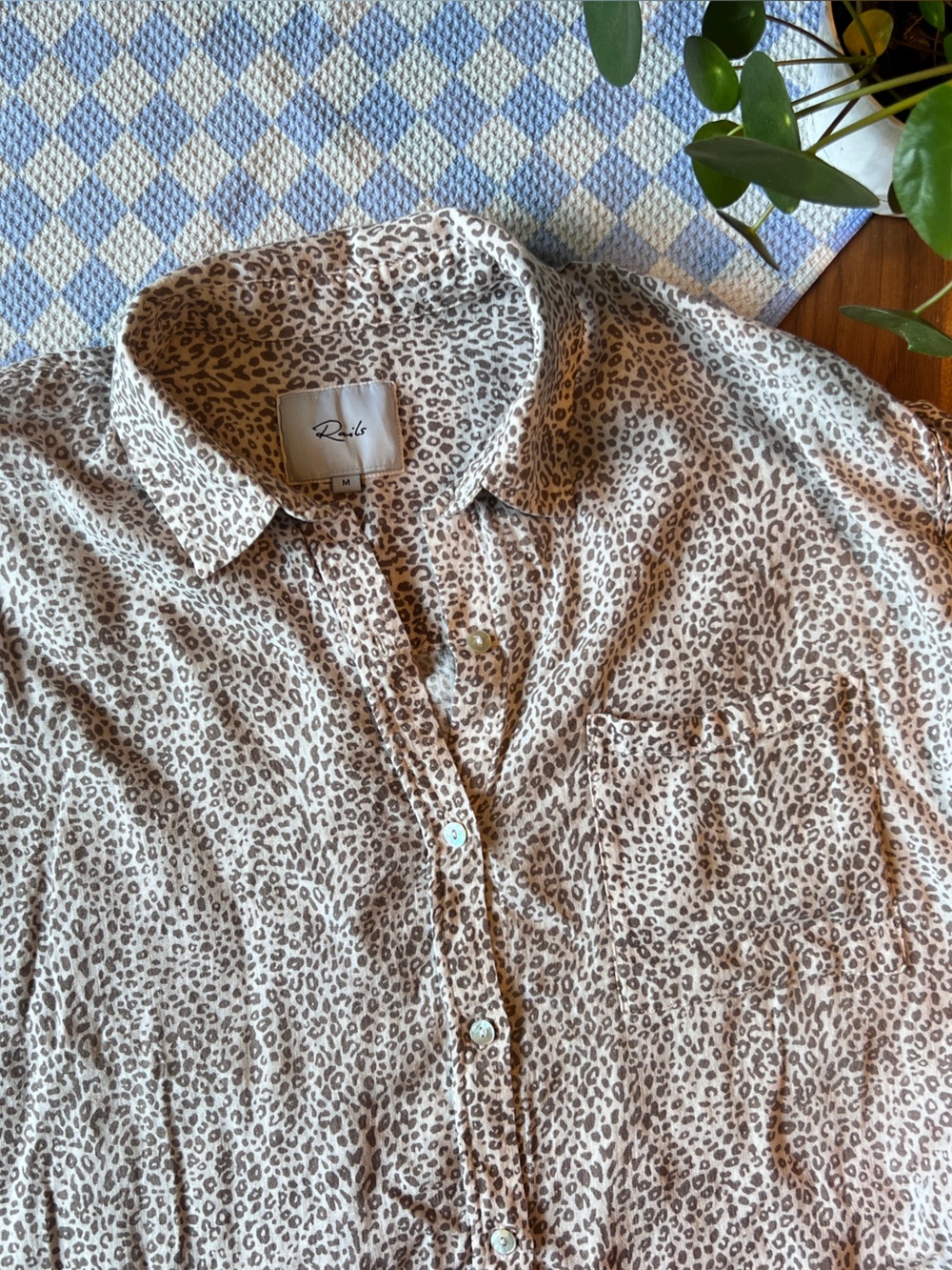 Rails Beige and Black Leopard Print Button-Up Blouse